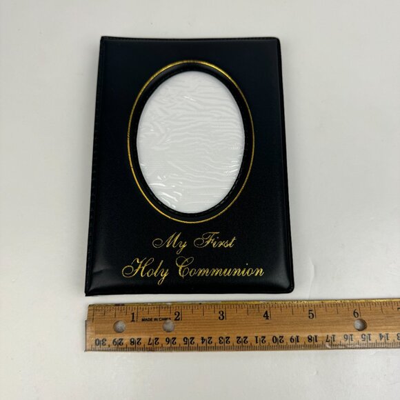 Vtg 4x6 My First Holy Communion Black Puffy Soft Photo Album w Gold Accent READ - Picture 1 of 12